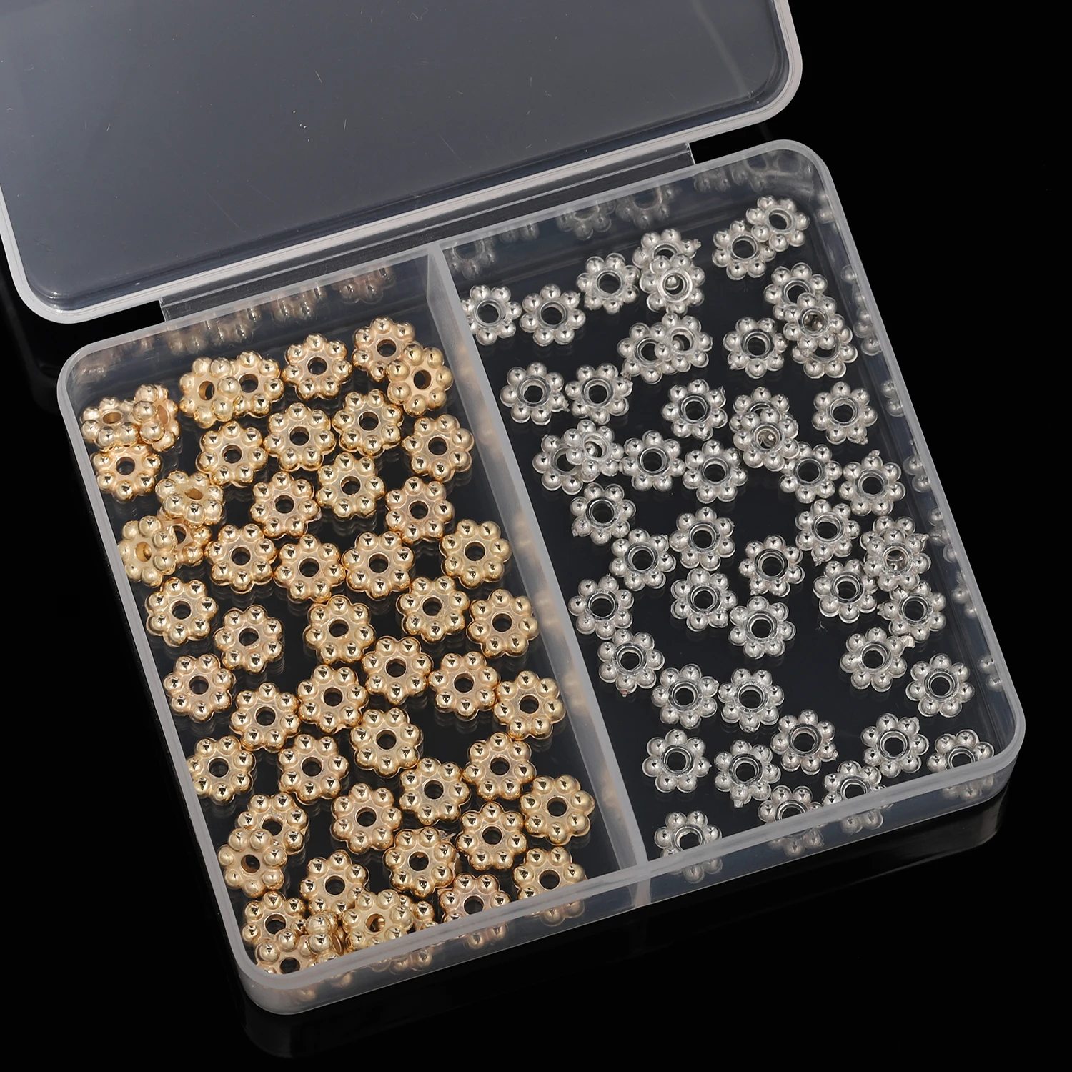 6/4x2mm 100/200pcs Boxed Golden Silvery Mixed CCB Plum Blossom Loose Spacer Beads For Making DIY Bracelet Necklace Accessories