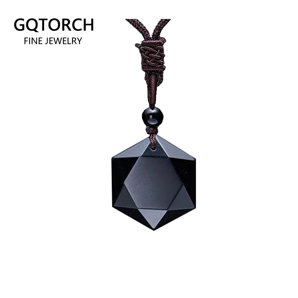 Black Obsidian Natural Stone Pendant Necklaces For Women and Men Cubic Hexagram Sweater Necklace Amulets And Talismans Jewelry