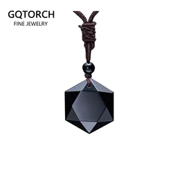 Black Obsidian Natural Stone Pendant Necklaces For Women and Men Cubic Hexagram Sweater Necklace Amulets And Talismans Jewelry