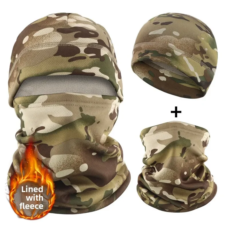 Men Women Winter Camouflage Fleece Protective Hat Thickened Warm Ear Protection Outdoor Tactical Cycling Cold Resistant Mask Cap