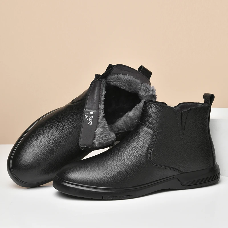 Clássico preto grosso sola negócios casual chelsea botas de fundo plano respirável antiderrapante quente high-end moda botas curtas