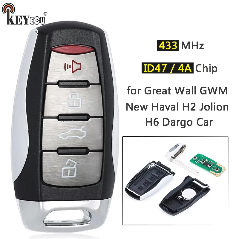 

KEYECU 433MHz ID47 / 4A Chip Smart Remote Key Fob for Great Wall GWM New Haval H2 Jolion H6 Dargo