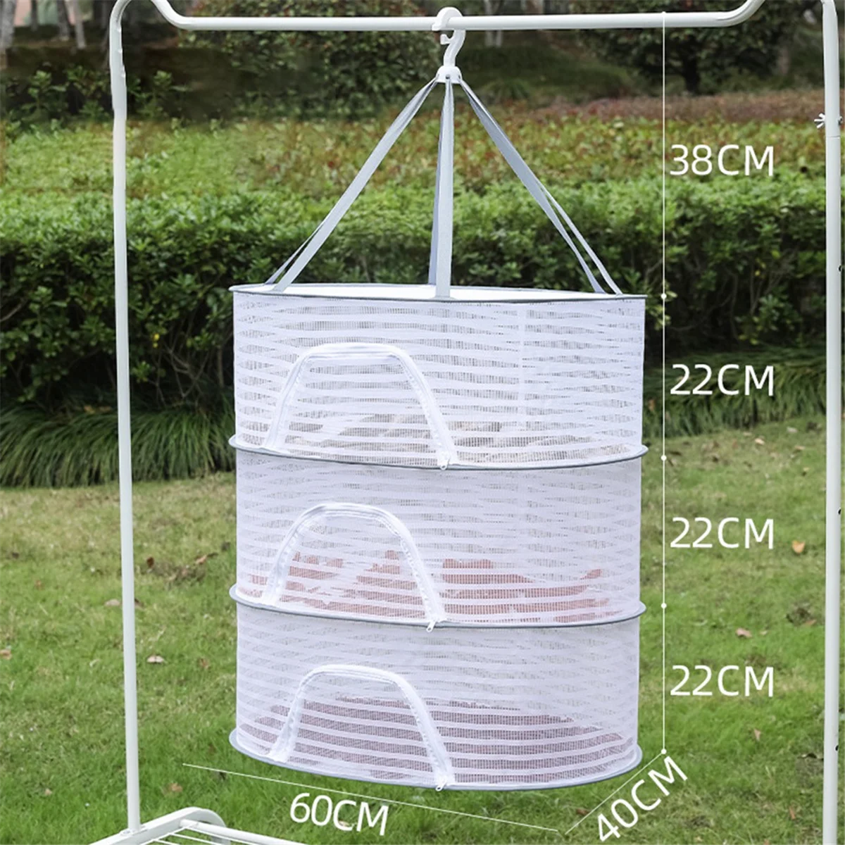 Portable Mesh Clothes Hanging Dryer Folded Herb Rack for Buds Fruits Hydroponics Flowers Vegetables Fish Clothes Doll,A