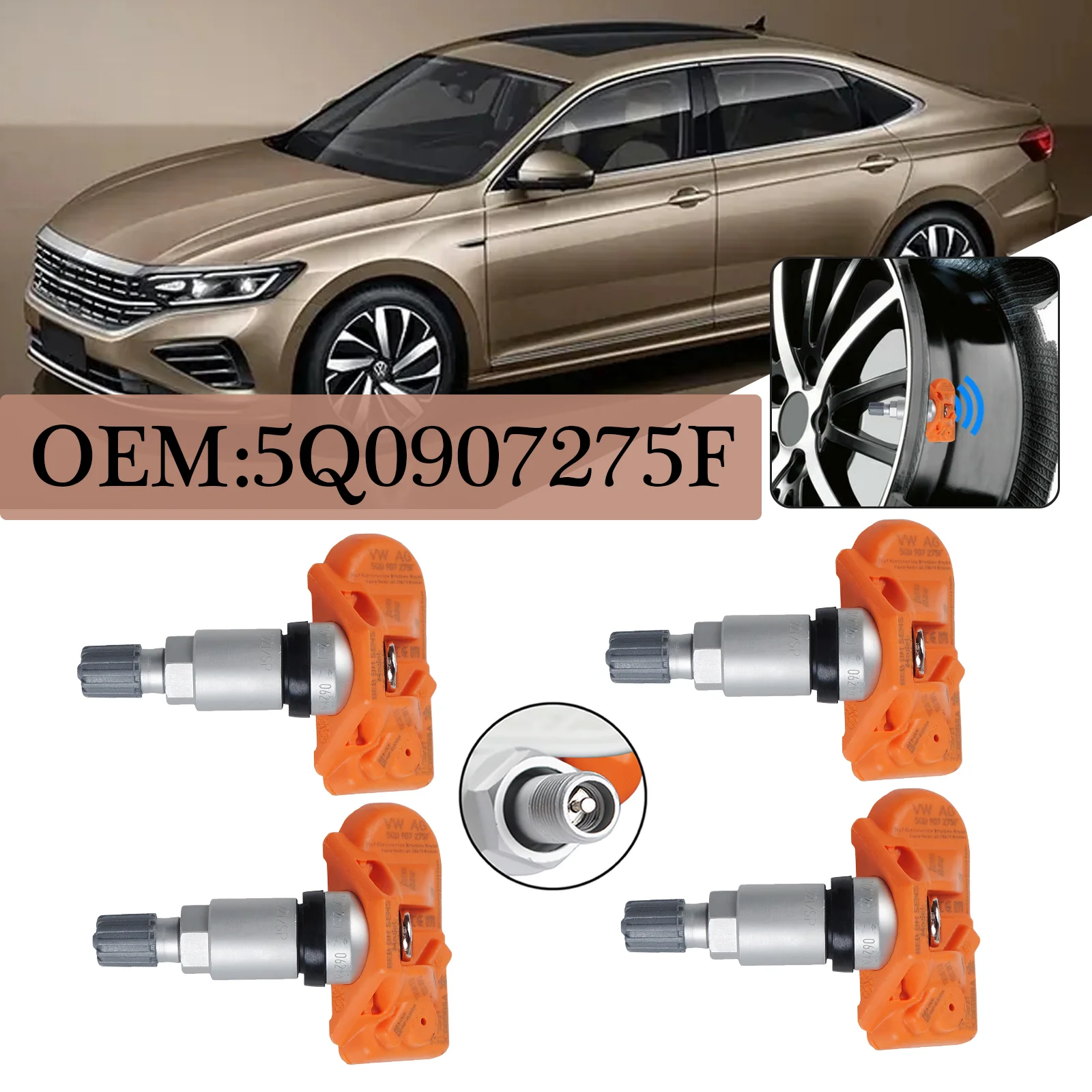 

4Pcs Suitable for Audi Skoda Volkswagen Porsche Bentley Ferrari TPMS Tire Pressure Sensors 5Q0907275F Air Pressure Monitor