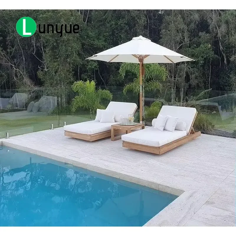 Teak Outdoor Sun Lounger for Garden Pool Beach Resort Hotel Leisure Furniture Sale Durable Weatherproof