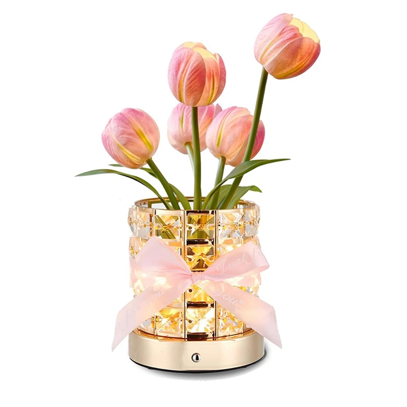 ABUL-LED TULIP ไร้สาย Night Light ฐานคริสตัลหรี่แสงได้พร้อม USB Charge,ไฟกลางคืนขนาดเล็กตกแต่งบ้าน,ไอเดียของขวัญวันเกิด