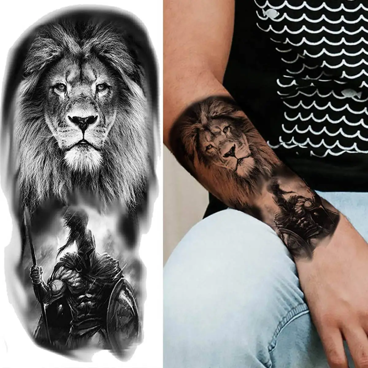 8 Sheets Black Lion Tiger Temporary Tattoos For Men Adults Realistic Animals Waterproof Tattoo Sticker  Warrior Gladiator Tatoos