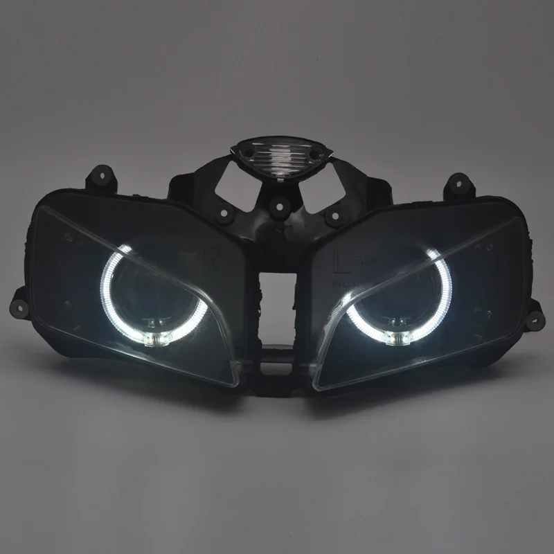 Motorcycle Custom Angel Eye LED Headlight HID Projector Headlamp Assembly faros led moto Head Light For Honda CBR600RR 2003-2006