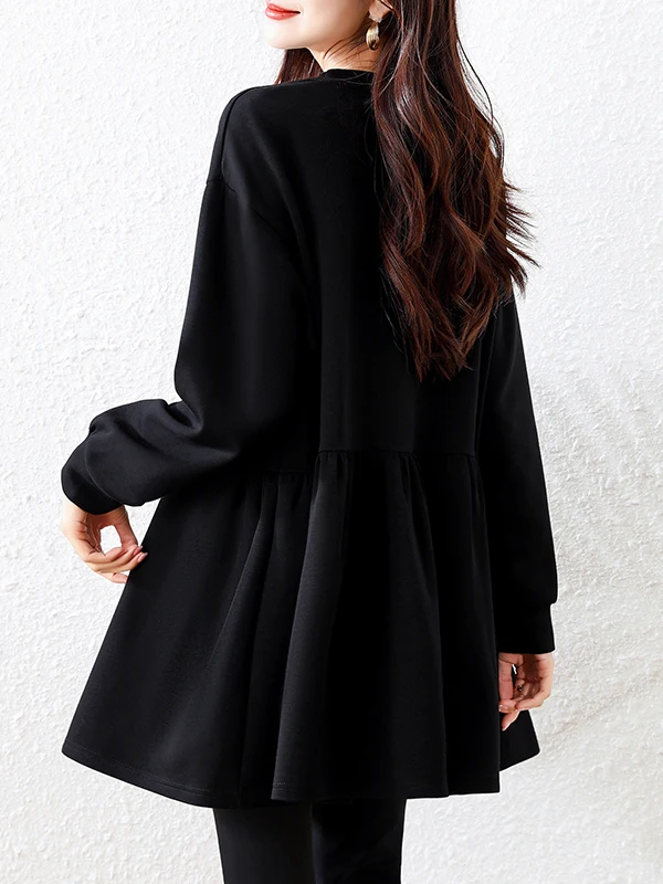 هودي نسائي بمقاسات كبيرة للخريف والشتاء بلون واحد، ملابس نسائية بمقاسات كبيرة، تصميم يخفي الجسم وينحفه، هودي عصري على الطراز ...