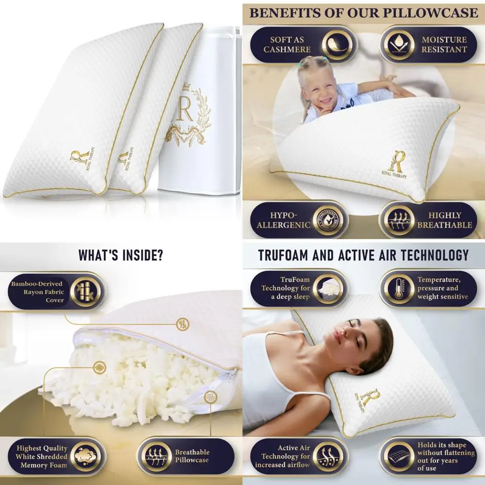 

Подушки из пены с эффектом памяти — набор Royal Therapy из 2 штук, королевский размер, гипоаллергенный чехол из бамбукового вискозы, сертифицированный CertiPUR-US