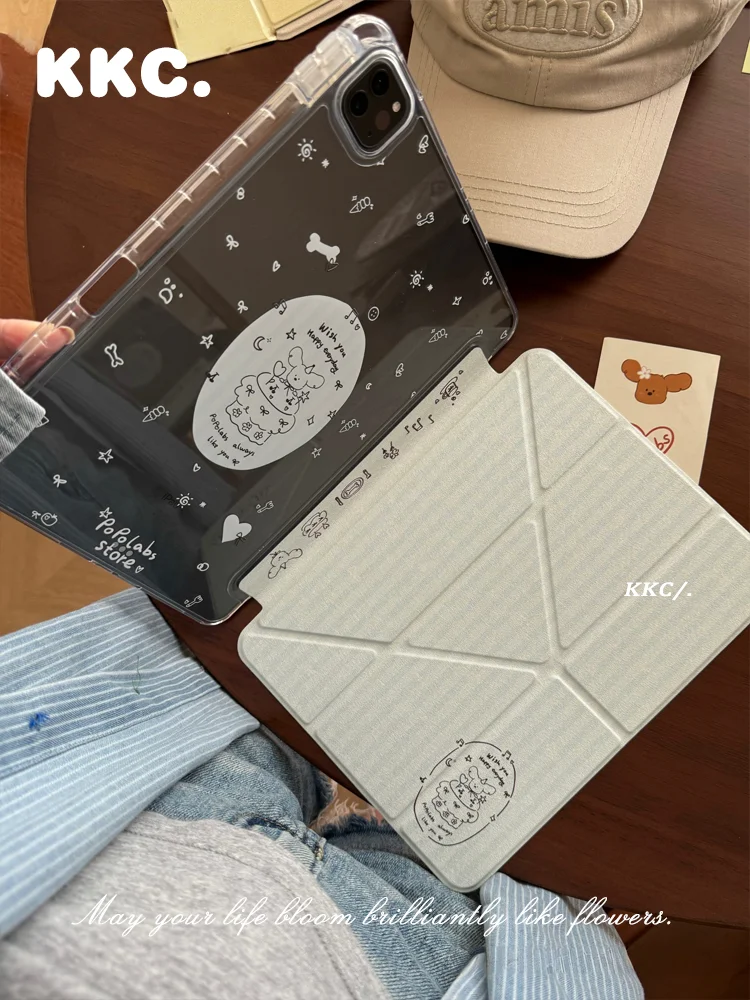 Cartoon Wishing Dog pen slot Korea for Samsung Galaxy Tab A8/A9/A11+FE LITE PLUS/S6 Lite/S7/8/9/10+ FE Tri-fold Stand Cover ﻿