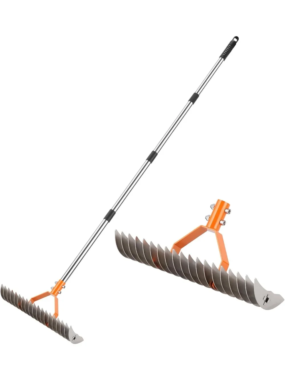 

62" Adjustable Thatch Rake – 19-Tine Heavy-Duty Dethatcher for Lawn Aeration & Spring Cleanup (Silver)
