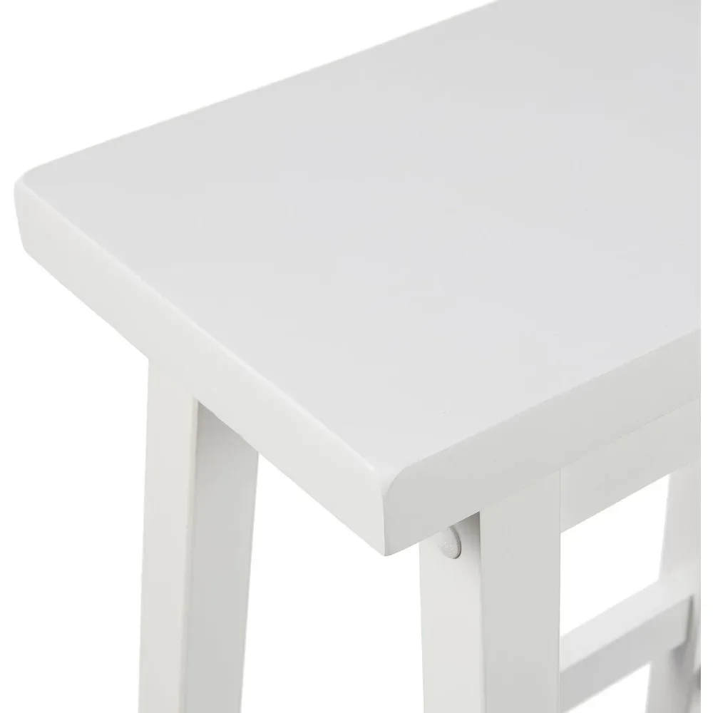 Solid Wood Saddle-Seat Kitchen Island Counter Barstool, 29-Inch Height, White - Set of 2