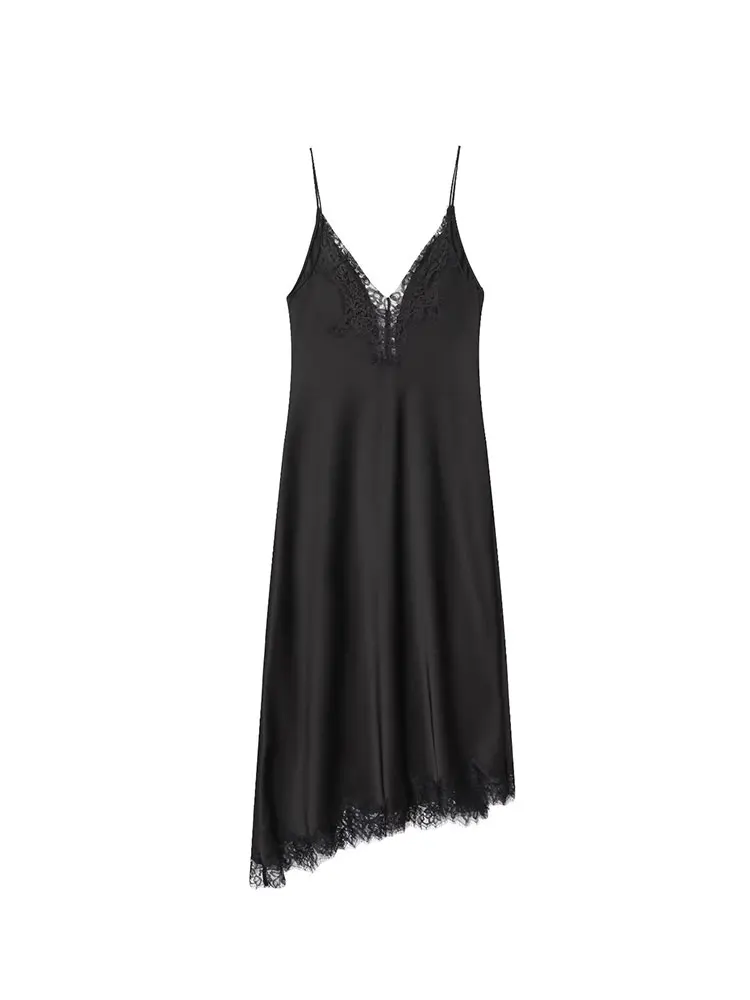 NLZGMSJ femmes Sexy dentelle Satin licou longue robe asymétrique ourlet robe nouveau 2025 mode vacances robes de fête