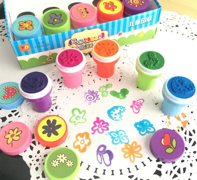 10 Pcs/Box Simple Stamps Toy for Kids Cartoon Animal Self-ink Seal DIY Painting Notebook Decor Gift