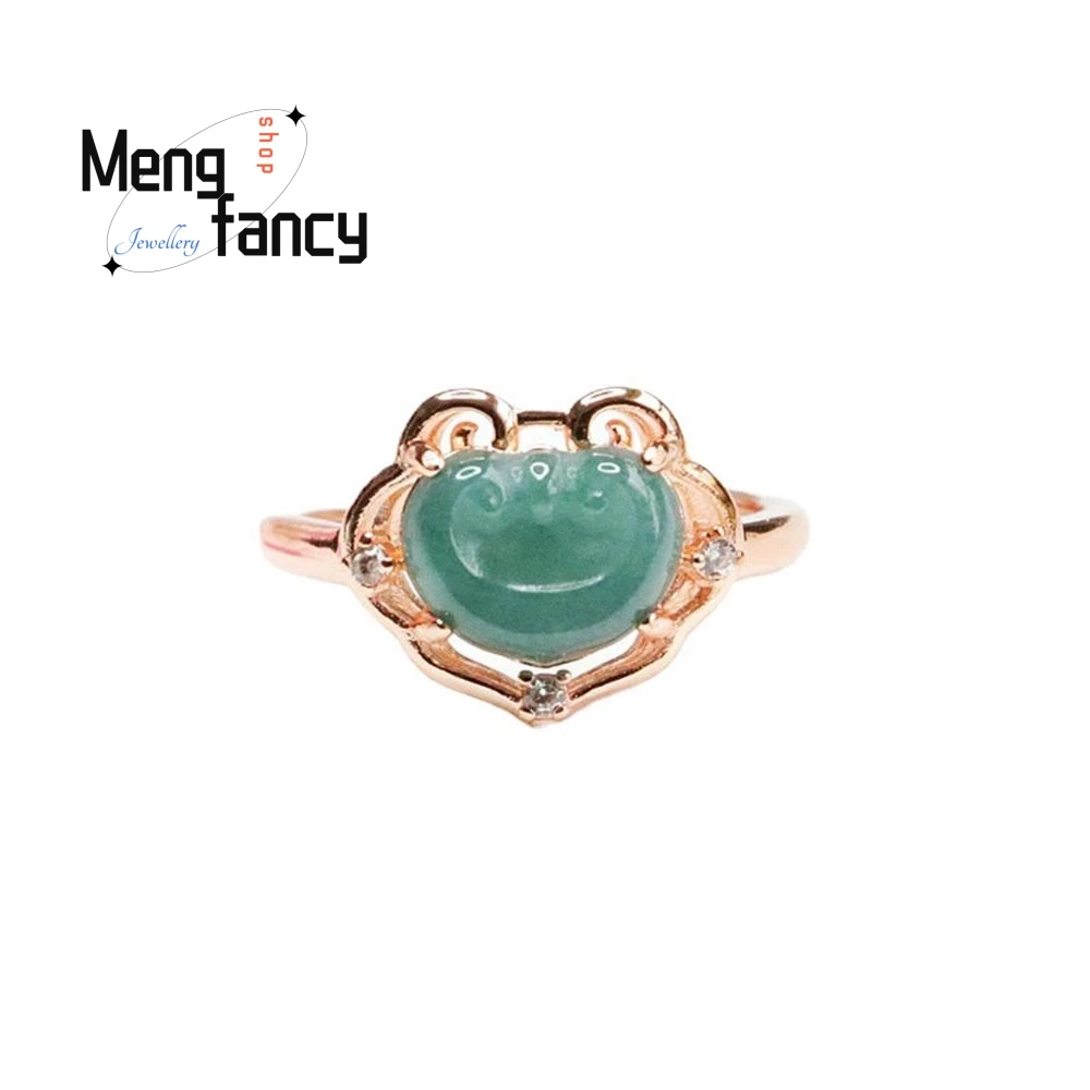 Natural Jadeite Ice Blue Water Ruyi Heart Jade Ring Exquisite Elegant Fashion High-grade Couple Promise Luxury Quality Jewelry