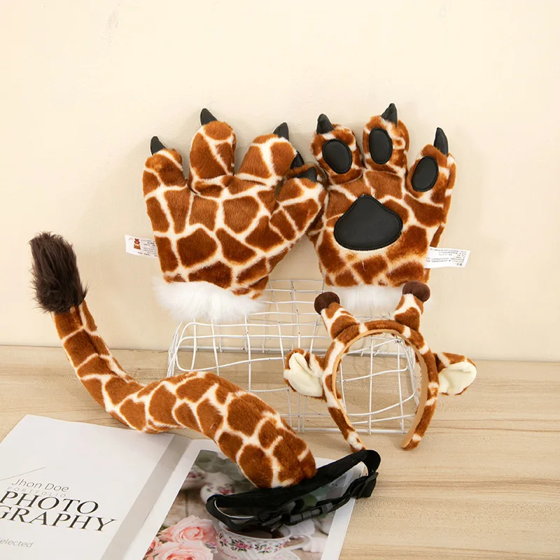 Funny and Creative Cartoon Simulation Plush Toys Tigers Dinosaurs Giraffes Big Paws Tail Gloves Props Children\'s Gifts