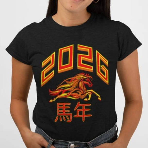 happy Horse Chinese Lunar New Year of The Unisex All-match Tee High quality cotton Crewneck casual style printed T-shirt tops