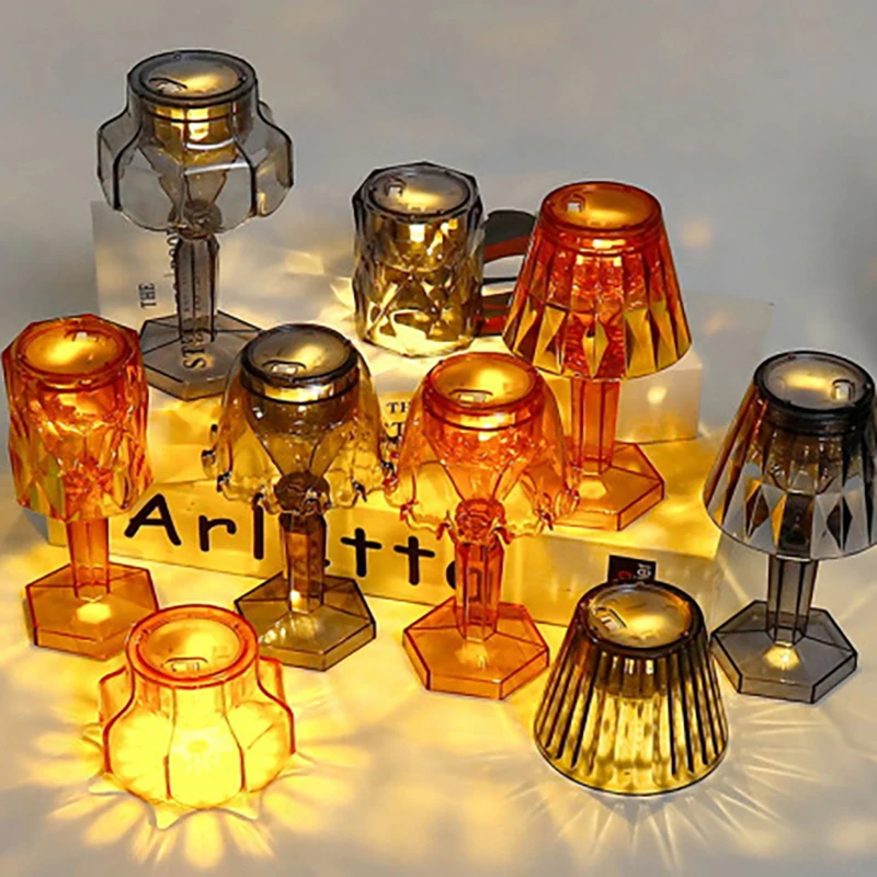 Retro Color Acrylic Electronic Night Light, European Style Wind Light, Simulated Glass Dining Table Atmosphere Decoration