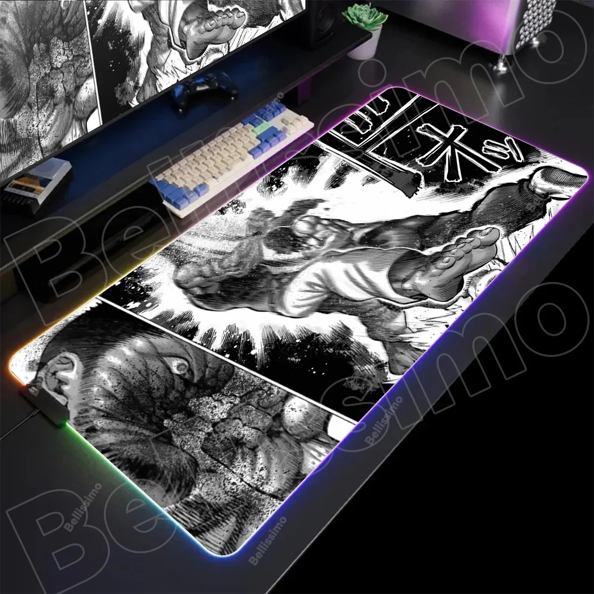 

RGB Kengan Ashura Коврик для мыши со светодиодной подсветкой Игровой аниме Светящийся противоскользящий компьютерный офисный крутой коврик для мыши Настольный коврик для ноутбука