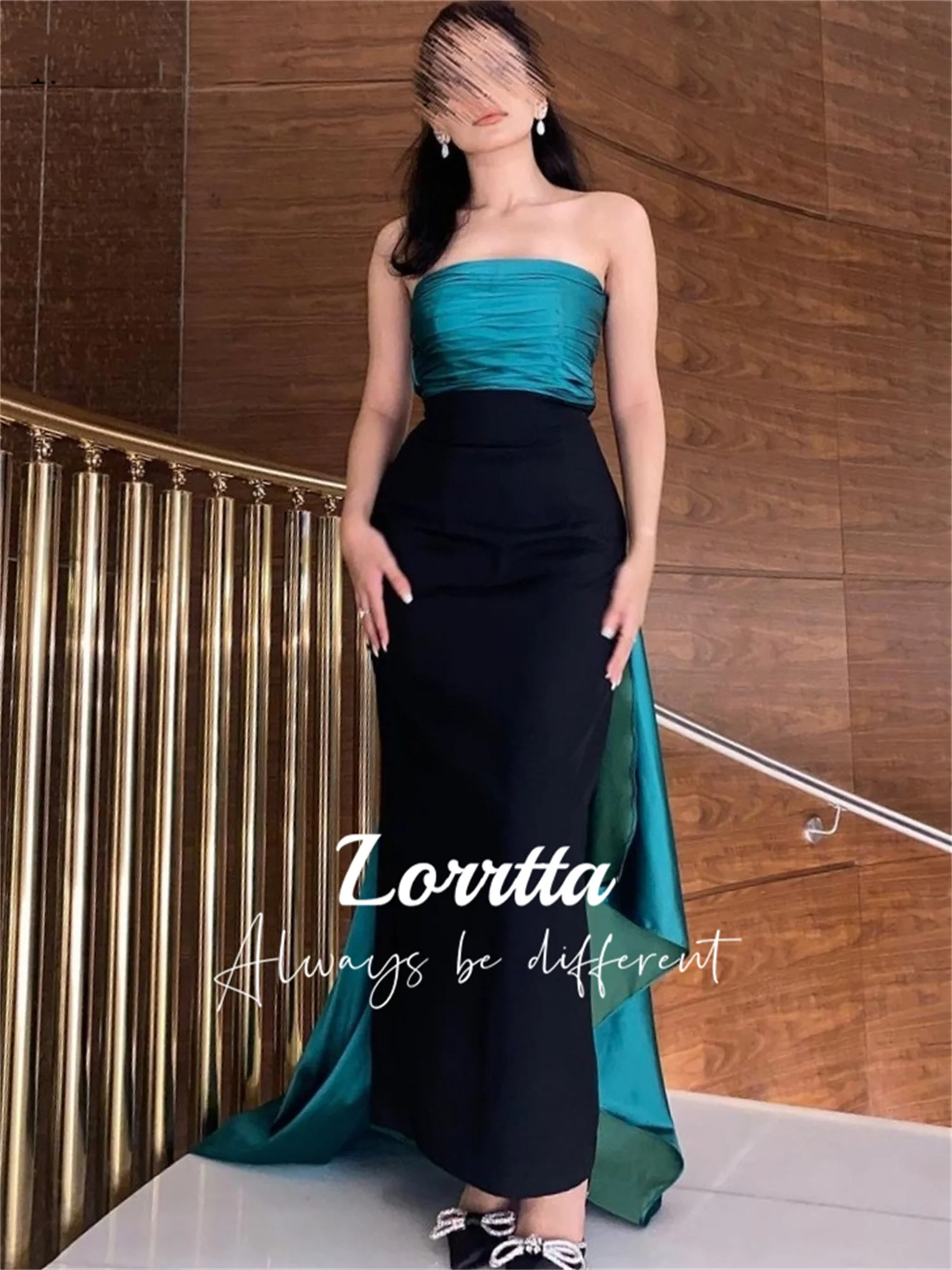 

Lorrtta Mermaid Skirt Saudi Arabia Strapless Off-the-shoulder Folds Satin Black Contrasting Colors Sexy Dresses for Prom Gala