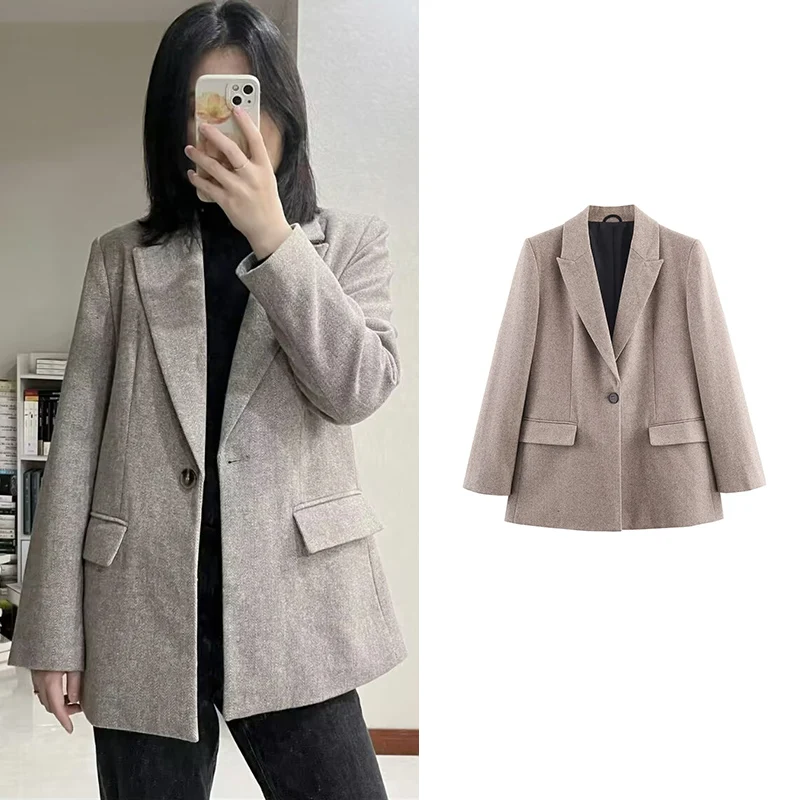 

Blazers Women's 2025 New Autumn Jackets Chic Loose Elegant V-neck Long-Sleeved Warm Coats Fashion Youth Holiday Street Jackets