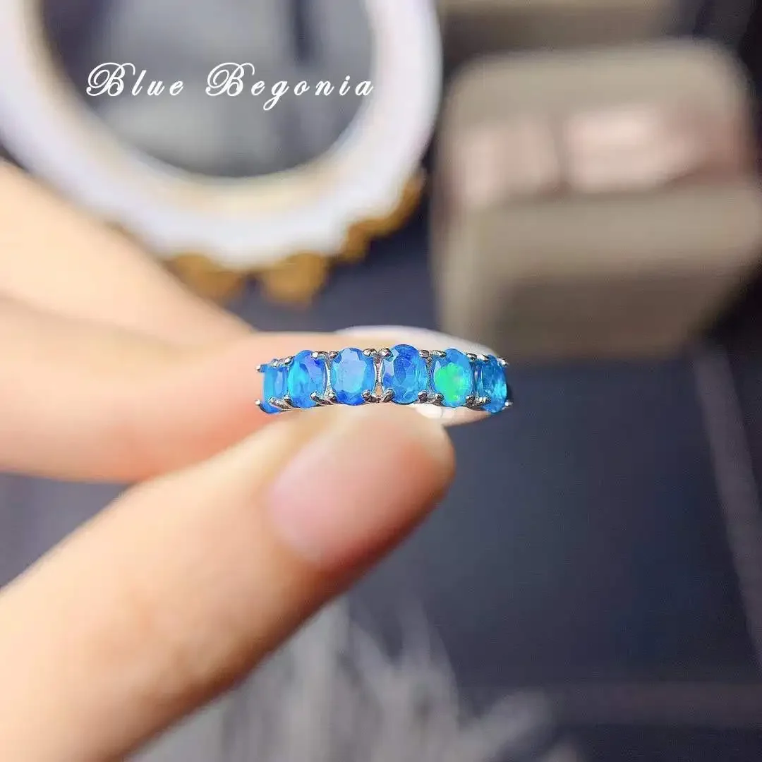 Natural Blue Opal Ring for Women Anniversary Gift 3*4mm Genuine Gemstone Rings Jewelry 925 Sterling Silver