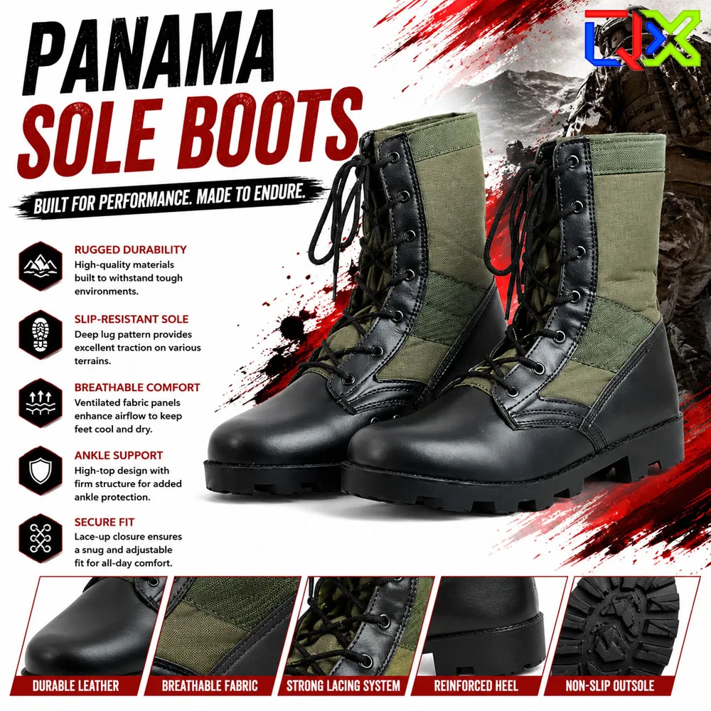 QX Panama Sole Desert Boots Military Style Outdoor Tactical Combat Work Boots for Hiking Camping Hunting All Season