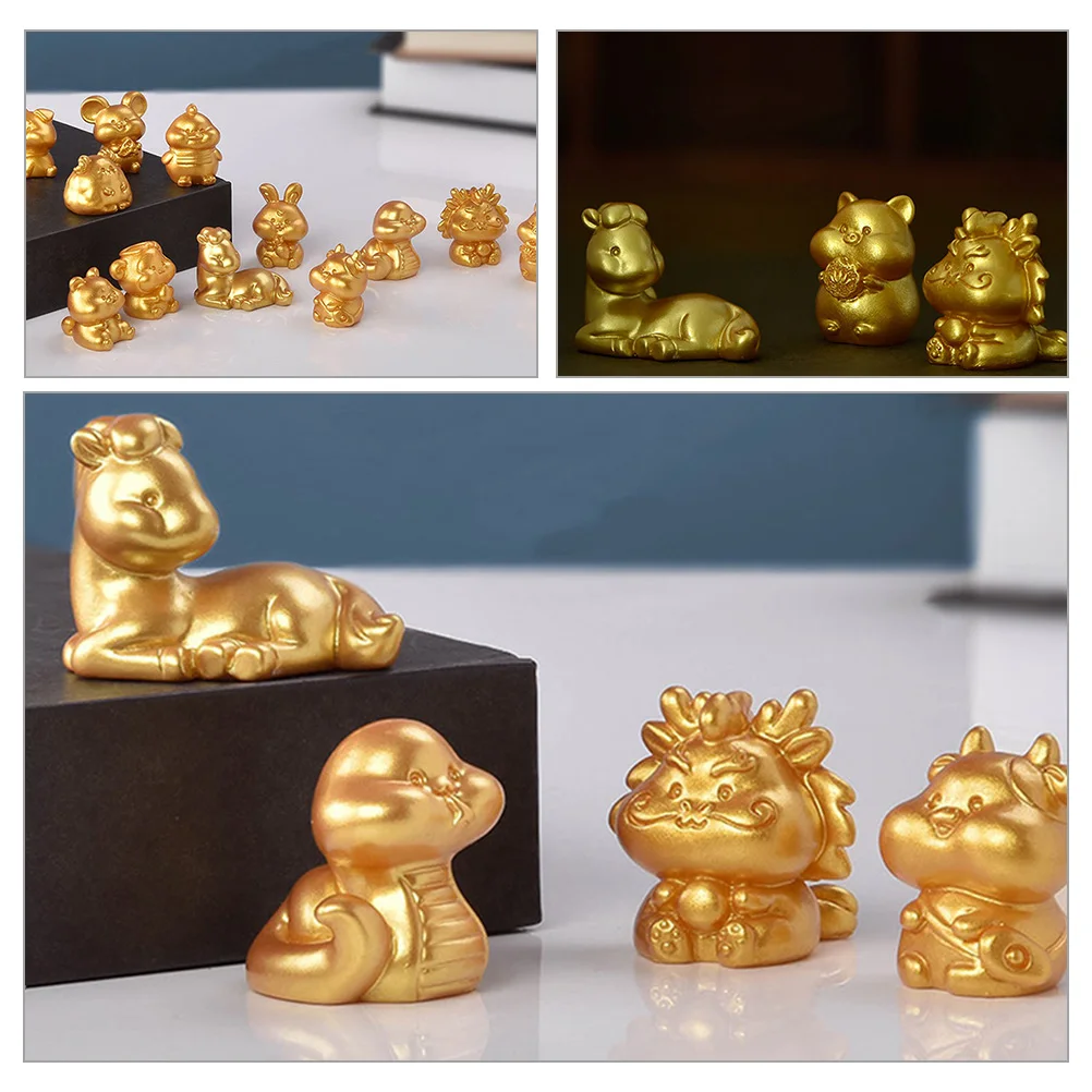 

24Pcs Small Resin Chinese Zodiac Animal Figurines Miniature Craft Statues Table Decoration Desktop Ornament New Year Gift