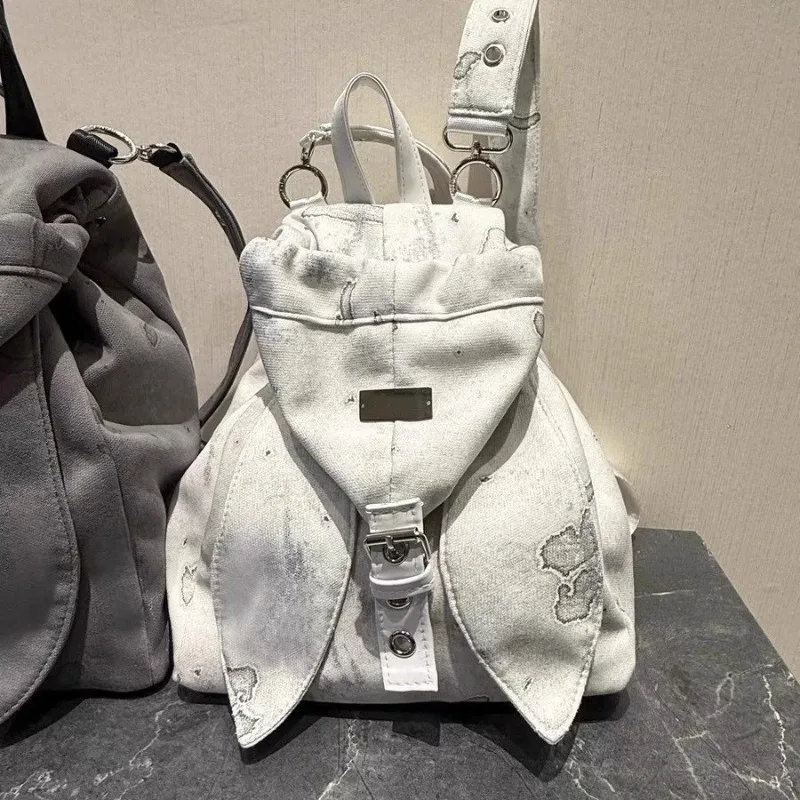 Shoulder Bag Retro Cute Rabbit Ears Backpack Niche Design Drawstring Simple Large Capacity Oblique Span Bags Travel