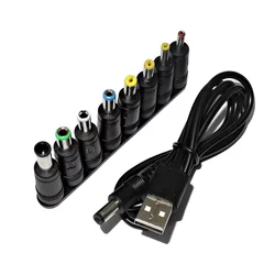Universal Power Cable USB to DC 5.5 * 2.1mm Jack 5V Charging Cord with 8 Selectable Connector Tips for CCTV Cameras TV Box