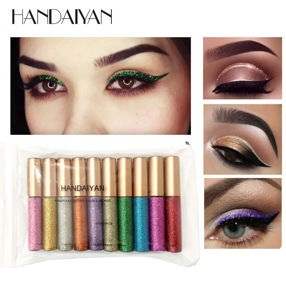 10 teile/satz Glitter Eyeliner Lidschatten Stift Glanz Diamant Lidschatten Creme Langlebige Silbrig Gold Farbe Eye Liner Gel Kosmetik