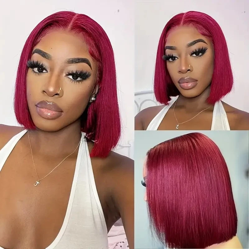 

European and American fashion burgundy lace front medium-length , bob , short hair wig