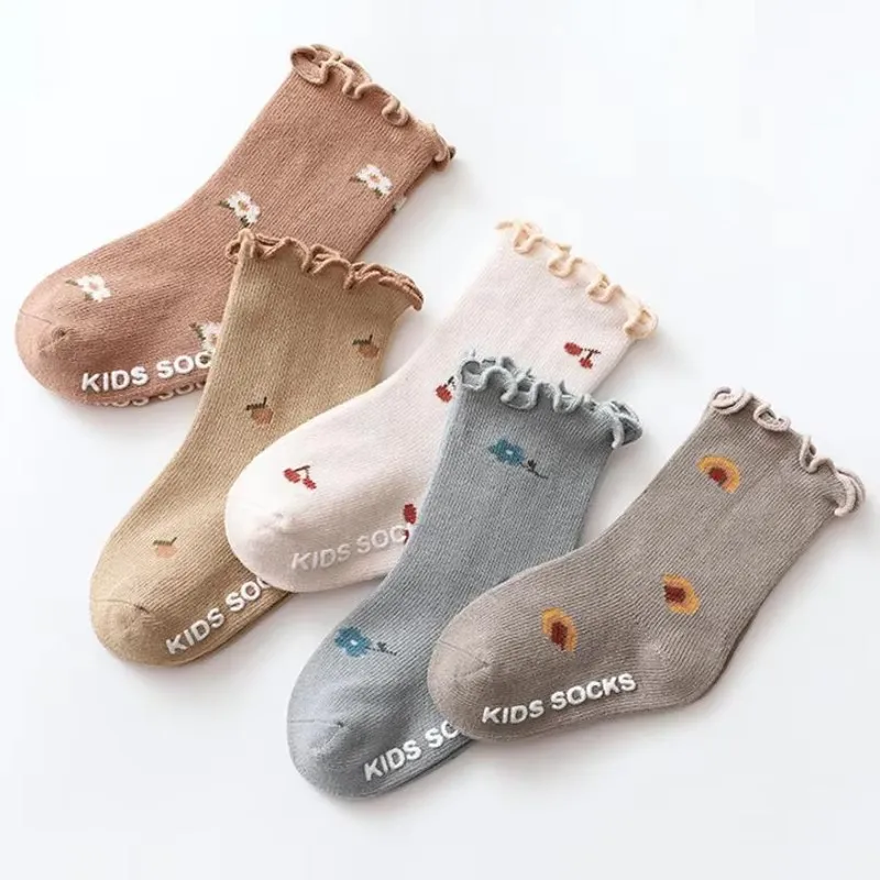 0-5 Years Toddlers Girls Frilly Socks Soft Cotton Baby Ankle Sock Flower Pattern Children Socks Anti Slip Infant Floor Sock