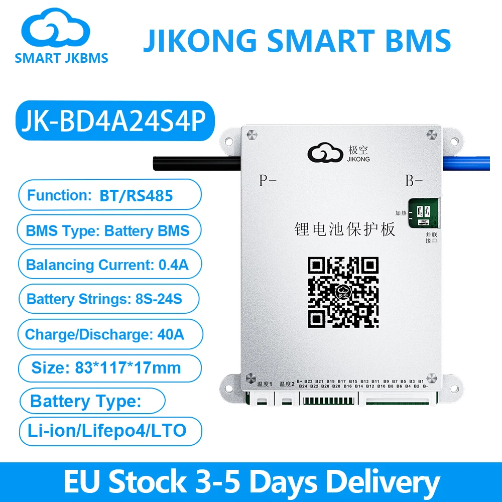 JK BMS 4S~24S Smart BMS BD4A24S4P with RS485 BT APP 0.4A 12-24V Active Balance BMS for LiFePo4 Li-ion LTO Battery Pack 40A JKBMS