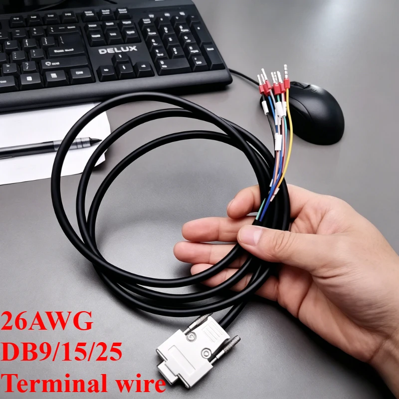 Cable Conector Serial DB9 DB15 DB25 de 26AWG con Terminal, Cable de Grado Industrial con Conector Macho y Hembra, Cable de Puerto Paralelo de 9 Pines, 1-20M