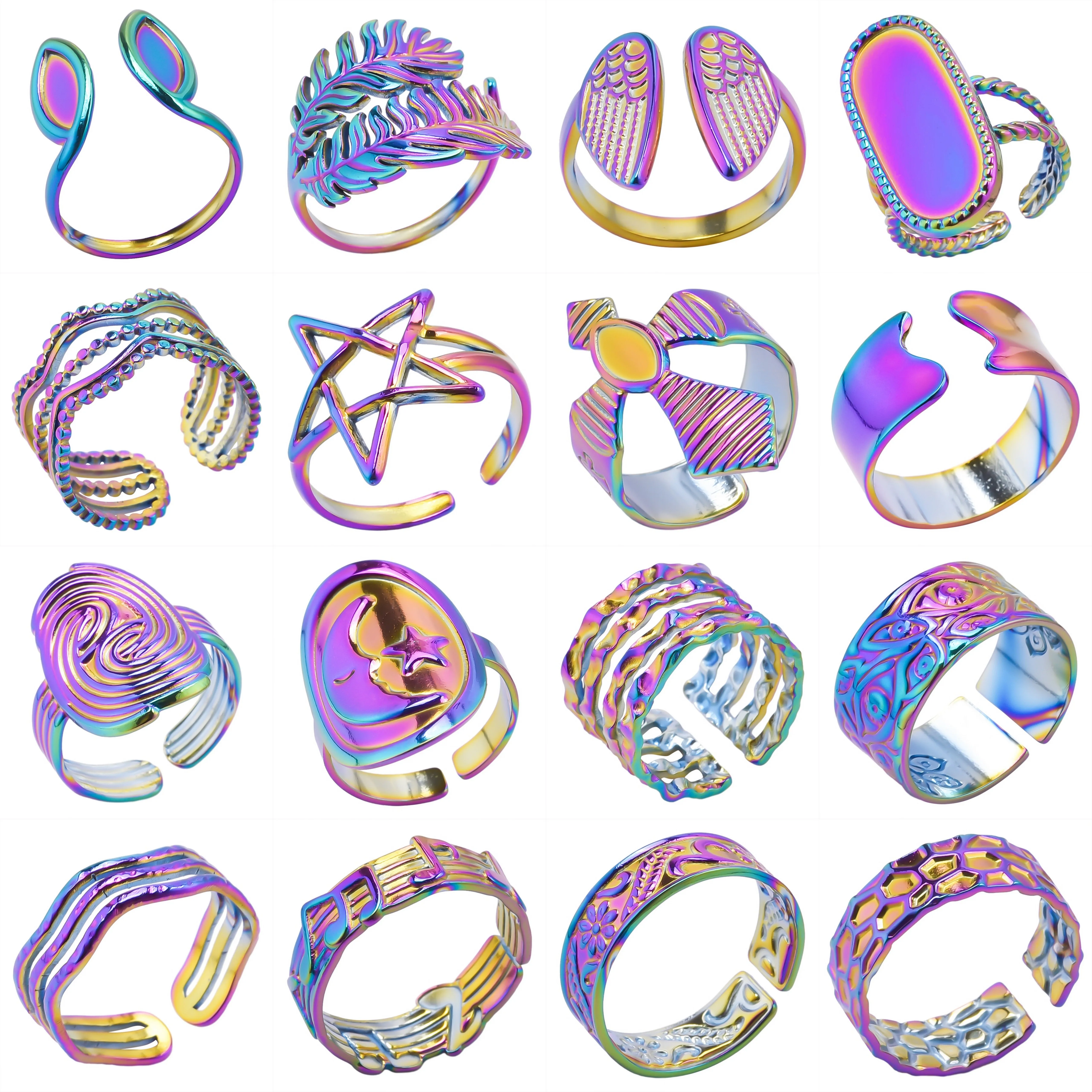 Anillo de Ojo de Arco Iris Horus corazón estrella música joyería de Hip Hop Anillos de Acero Inoxidable para Mujeres Hombres accesorios Anillos Acero Inoxidable
