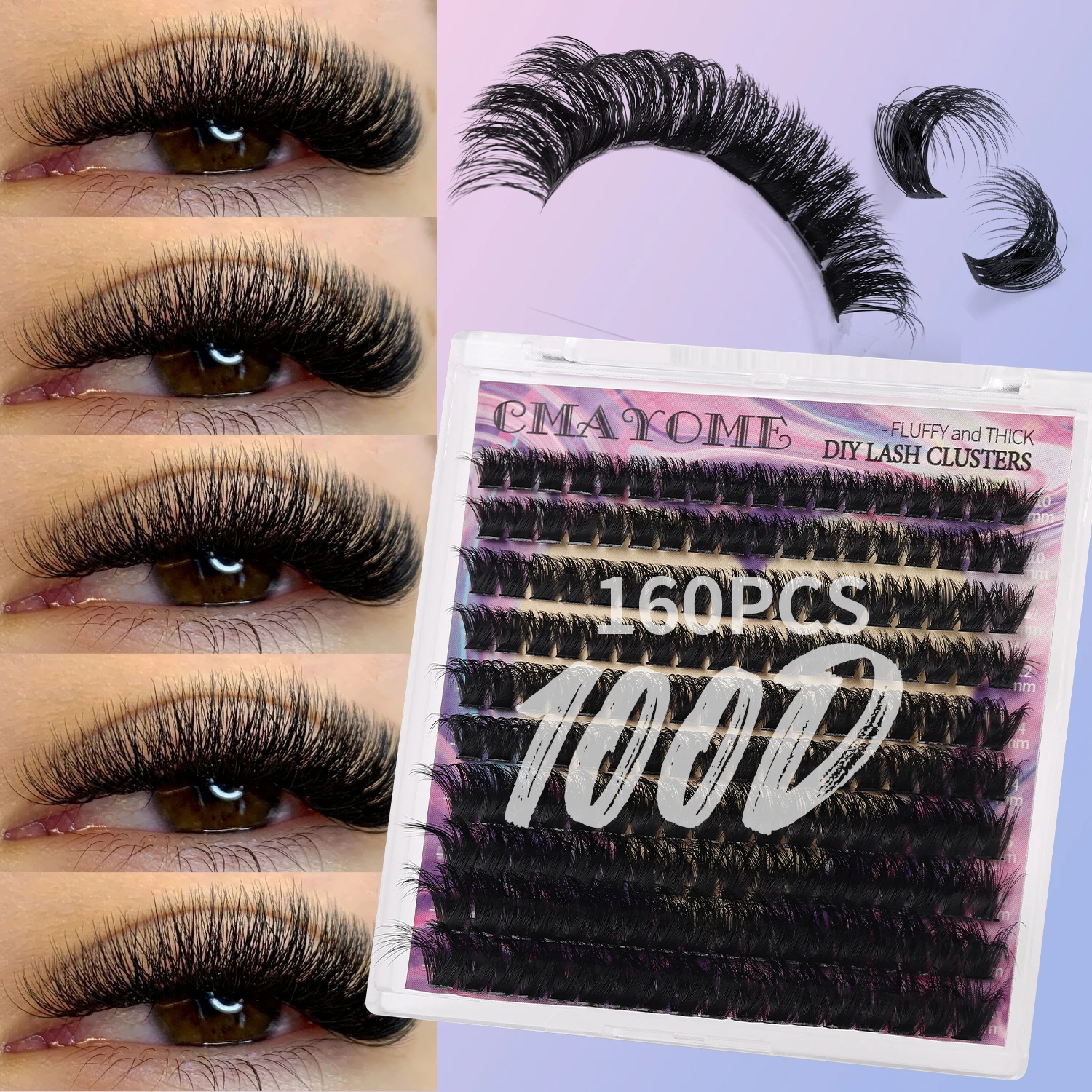 160 Clusters 100D Mix 10-18mm Cluster Lashes Extension Natural Thick Soft Fake Eyelash Strip Individual Lashes 10 Rows