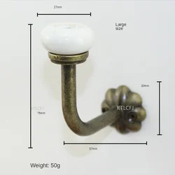 1Pcs Green Bronze Zinc Alloy Clothes Hook Ceramic Handle Three-Dimensional Wall Decoration Door Home Double Hook Coat Hook