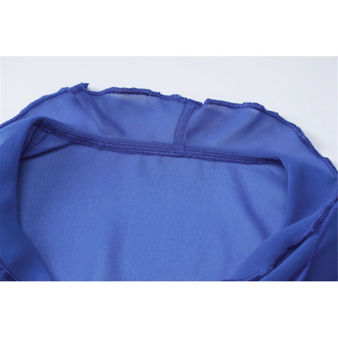 Langes Kleid mit tiefem V-Ausschnitt und hohem Schlitz, Rüschen, Strand-Cover-Up, Bikini-Cover-Up, Strandkleid, Strandmode, Damen V4440 – Detail 17