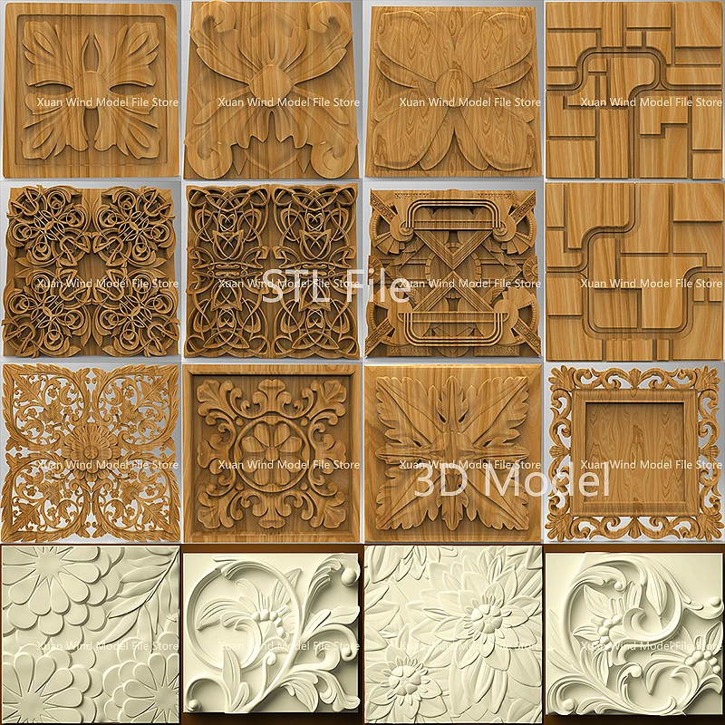 18pcs Square Carving STL Model Relief Decorative Panel for CNC Router 3D Printer Artcam Aspire