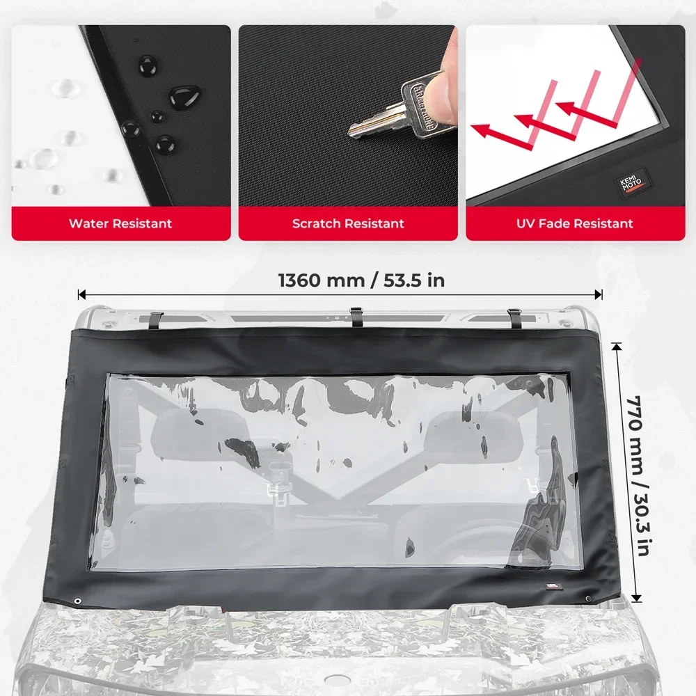Parabrezza anteriore KEMIMOTO UTV compatibile con Polaris Ranger XP 1000 / Crew 2017-2024 Parabrezza morbido istantaneo impermeabile in PVC