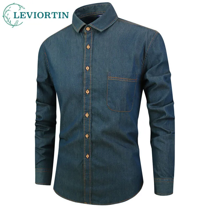 2025 Spring and Autumn Men's Fashion Urban Simple Solid Color Loose Pocket Design Versatile Casual Japanese Denim Shirt
