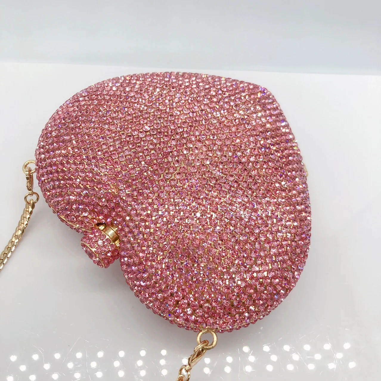 Pochette da sposa con diamante a forma di cuore rosa di lusso nuova borsa da sera in cristallo Bling Dinner frizioni per banchetti borse da festa