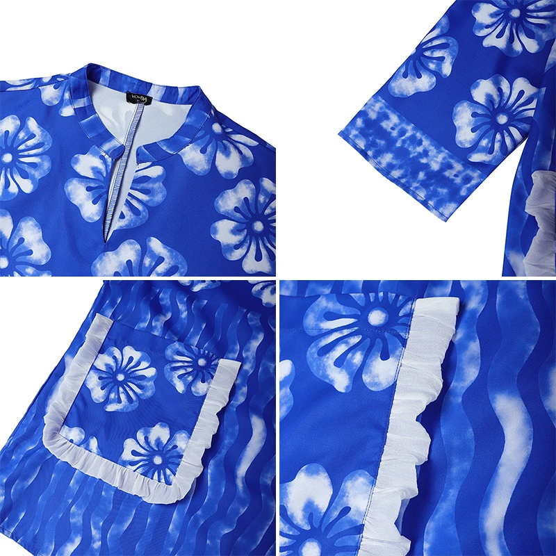 VONDA プラスサイズのドレス女性ボヘミアンミニ Vestidos 長袖花柄カジュアルサンドレスルーズポケットパーティーローブ 0XL-5XL