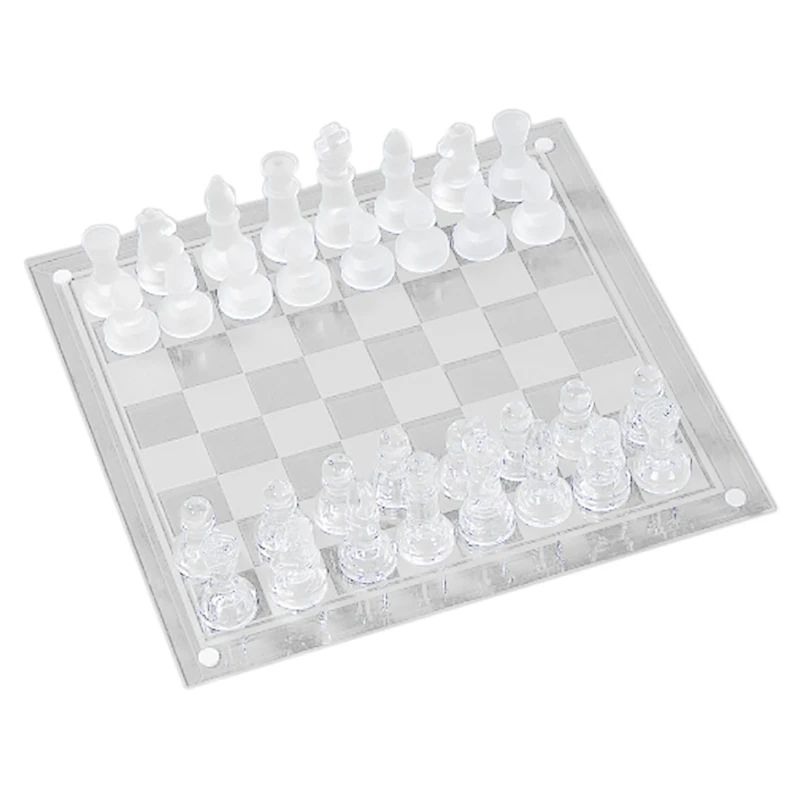 

25X25cm Glass Chess Set, Elegant Design - Durable Build - Fully Functional - 32 Frosted And Clear Pieces Crystal Chess