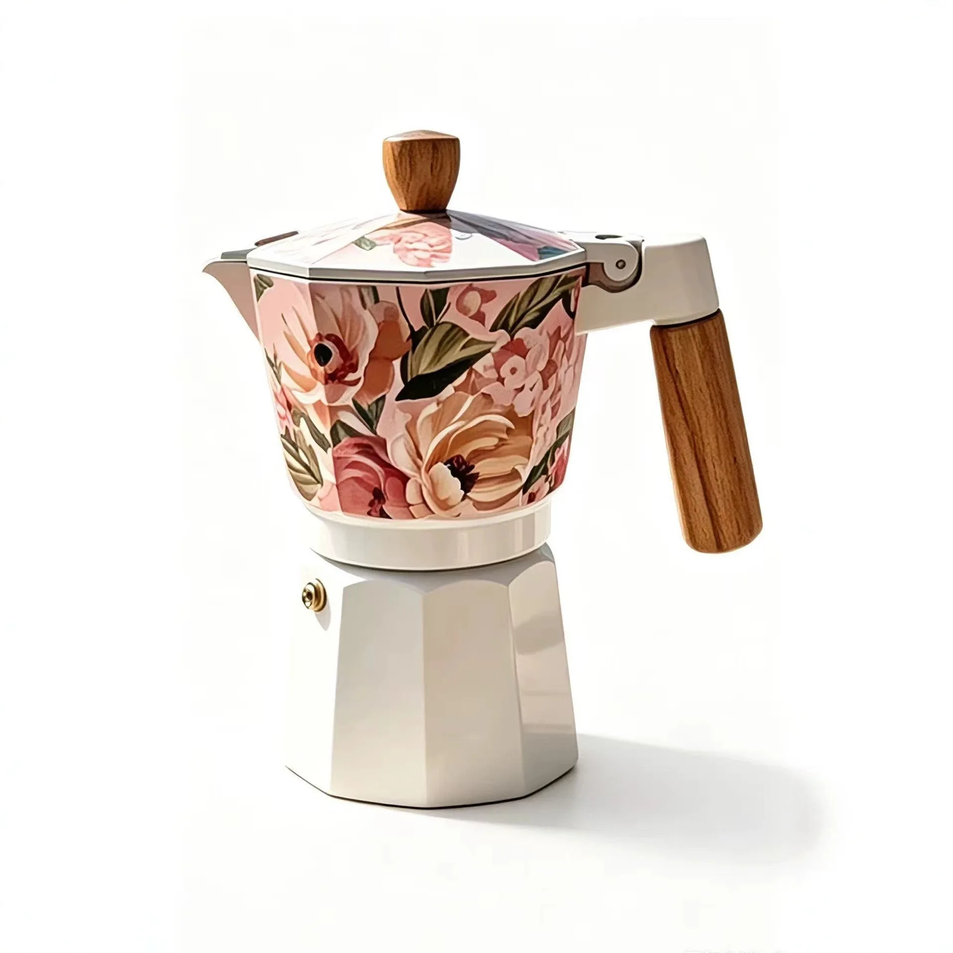 New beechwood handle coffee pot, Italian style hand brewing pot, coffee brewing utensil, decal technology