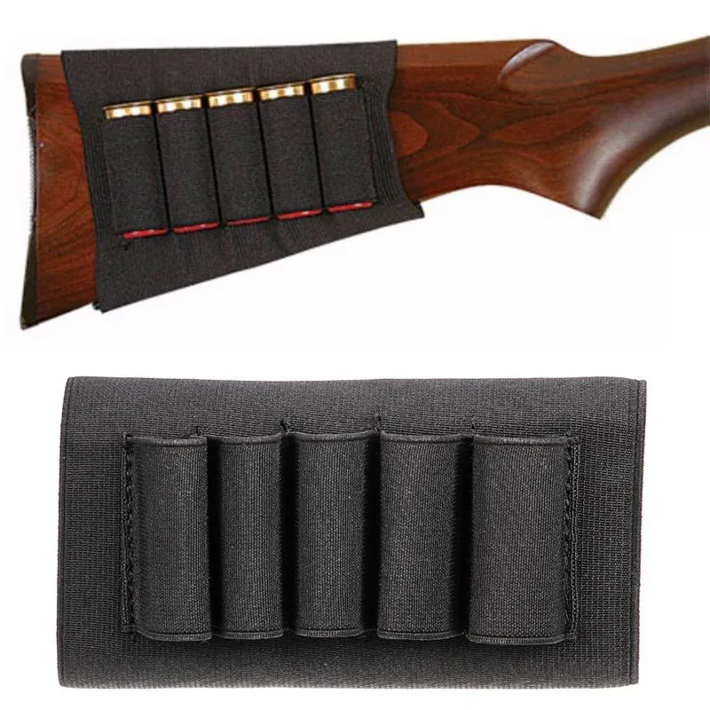 Shotgun Rifle 5 Shells Buttstock Shell 5 Rounds 12/20 Gauge Cartridge Holder Elastic Loops Airsoft Rifle Ammo Cartridge Holder