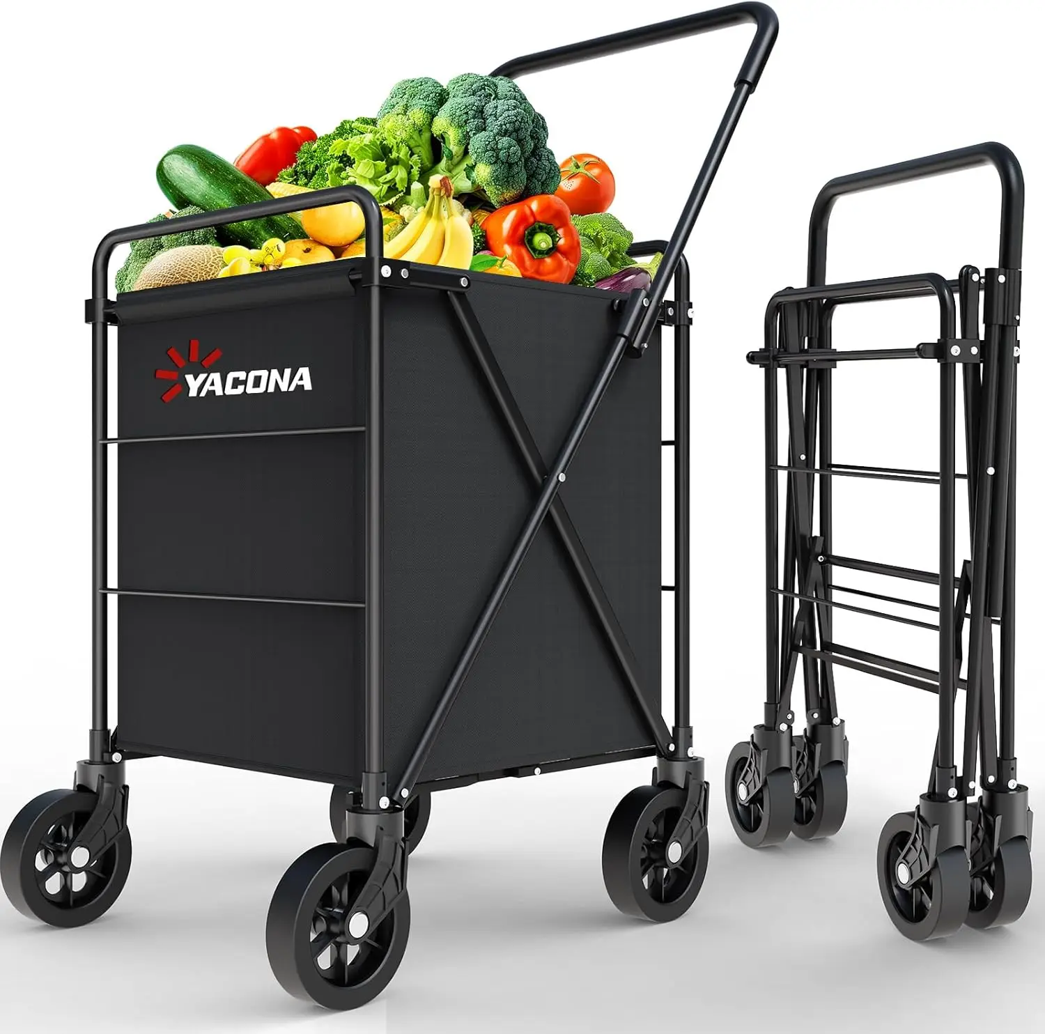 

Foldable Heavy-Duty Shopping Cart with 360° Wheels, Large Capacity for Groceries and Laundry