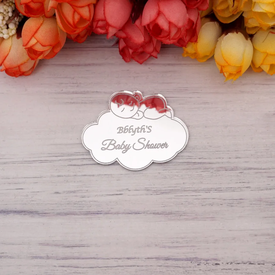 5cm Cute Baby Cloud Shape Custom Personalized Name Mirror For New Birth Born Acrylic Tags Babyshower Decor Tags Favor